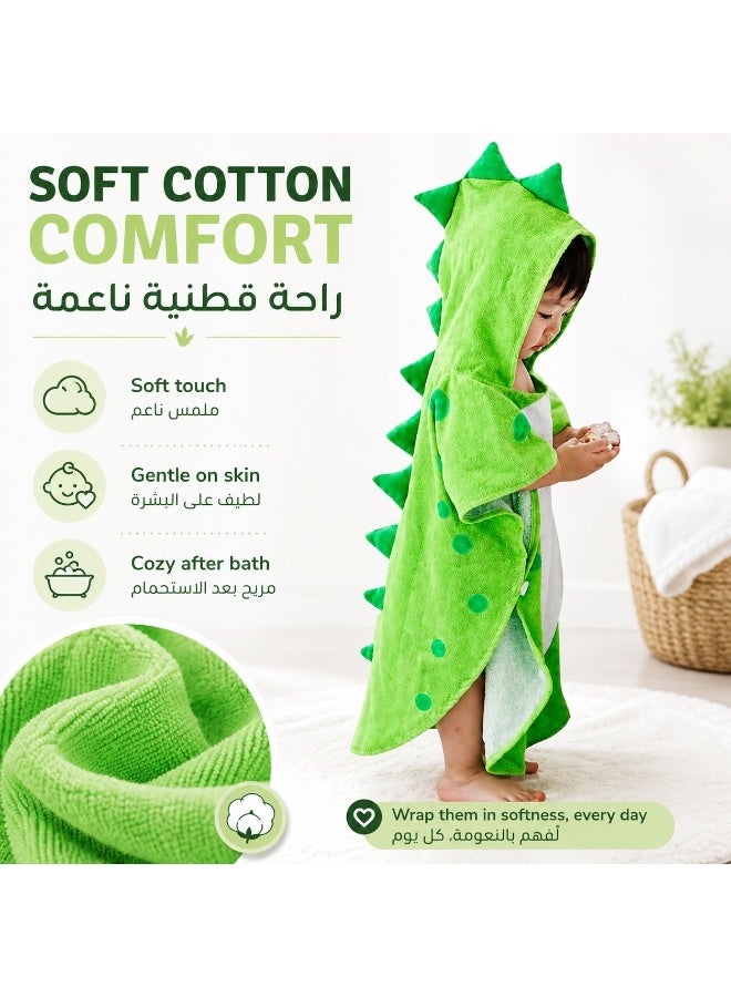RISABA hooded towel, Kids Hooded Dinosaur Bath Towel, Soft Cotton Wearable Bathrobe and Beach Wrap for Babies, Toddlers and Children 0–8 Years, Green - Image 2