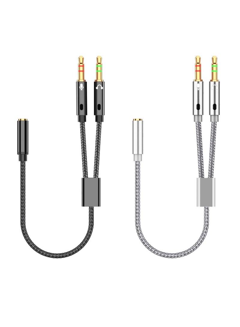 Excefore Headphone Splitter for Computer, 2Pcs 3.5mm Female to 2 Dual 3.5mm Male Headphone Mic Audio Adapter Y Splitter Cable Nylon Braided Cord Smartphone Headset to PC Adapter - Image 1
