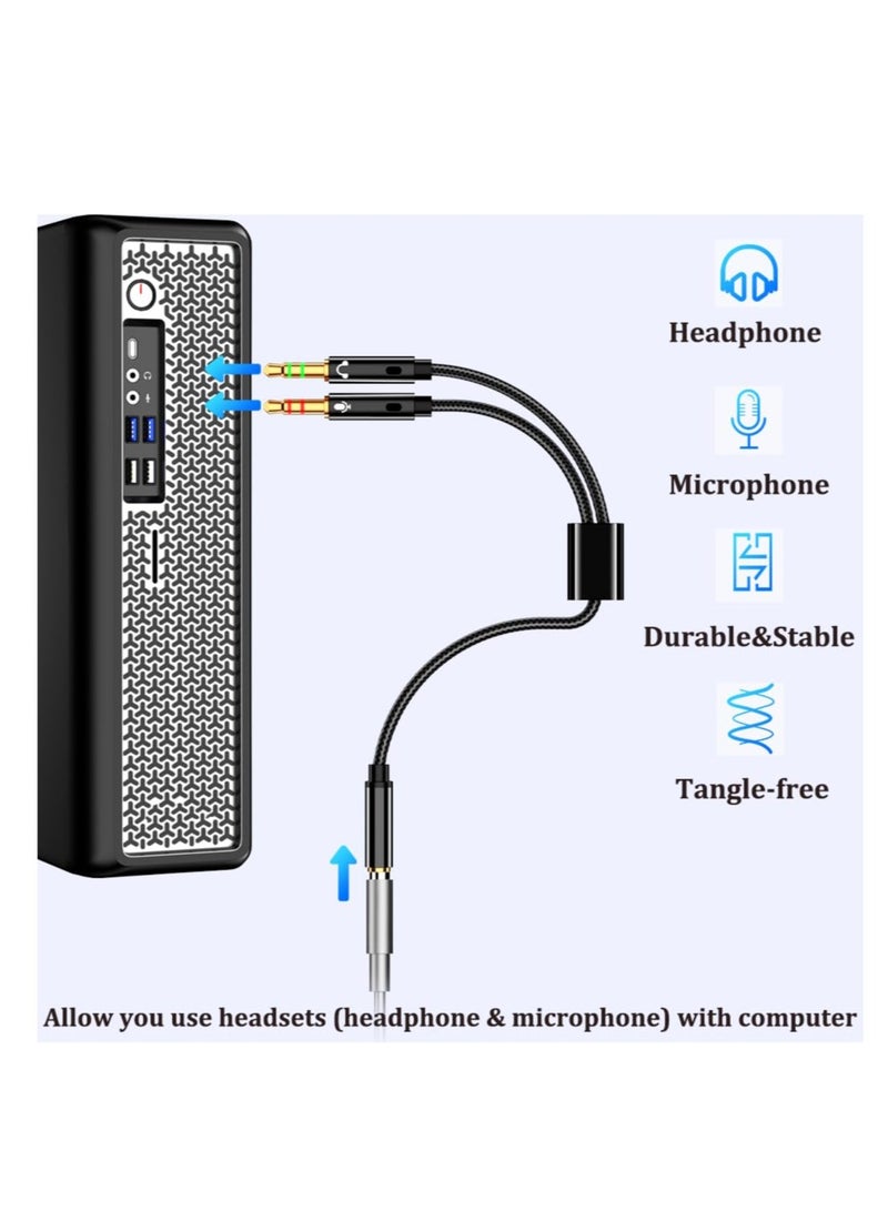 Excefore Headphone Splitter for Computer, 2Pcs 3.5mm Female to 2 Dual 3.5mm Male Headphone Mic Audio Adapter Y Splitter Cable Nylon Braided Cord Smartphone Headset to PC Adapter - Image 2