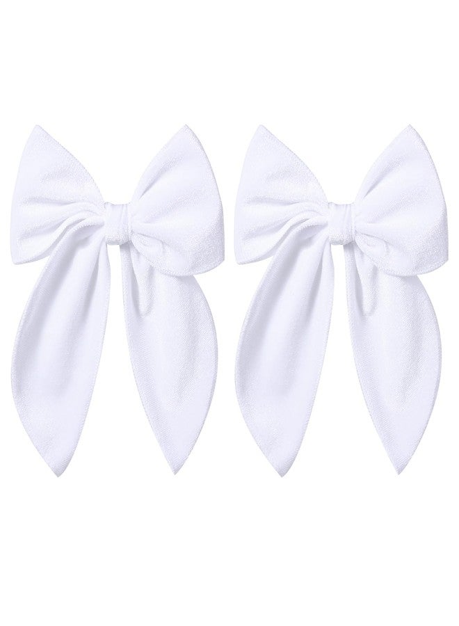 KCHIES Velvet Fable Bow Hair Clips 5" Big White Velvet Ribbon Sailor Bow Alligator Barrettes for Toddler Teens Flower Girls Kids Women Wedding Fall Dress Decor Accessory - Image 1
