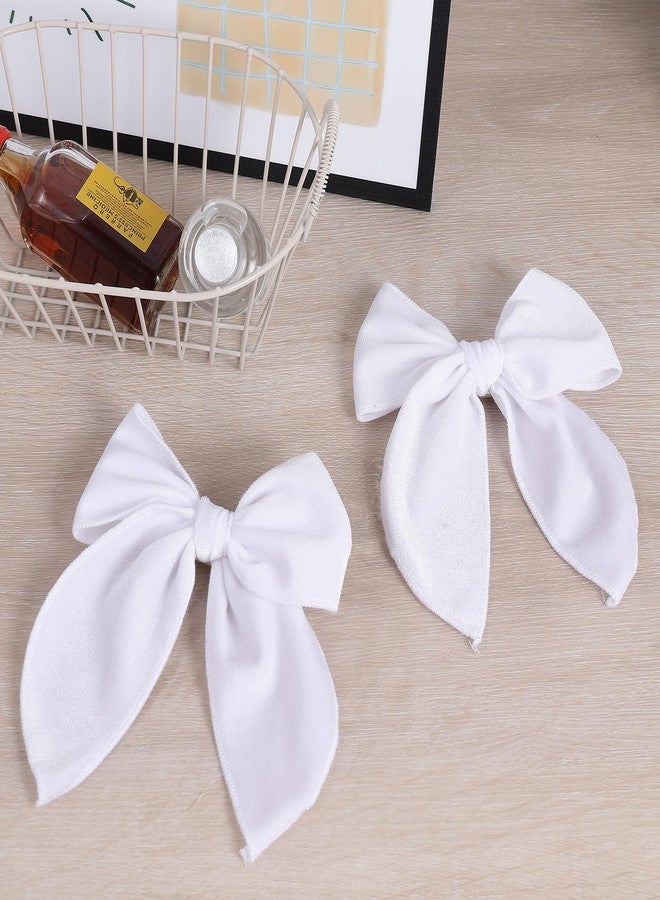 KCHIES Velvet Fable Bow Hair Clips 5" Big White Velvet Ribbon Sailor Bow Alligator Barrettes for Toddler Teens Flower Girls Kids Women Wedding Fall Dress Decor Accessory - Image 2