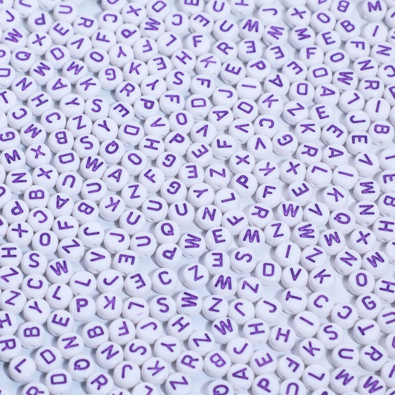 Xilitata 600pcs Acrylic Letter Beads Alphabet Purple Letters White Round Bead 4x7mm for Friendship Bracelets and Gifts Souvenir Jewelry Making - Image 3