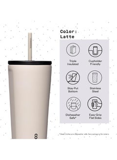 CORKCICLE Corkcicle Cold Cup Insulated Tumbler with Lid and Straw, Latte, 24 oz – Reusable Water Bottle Keeps Beverages Cold for 12hrs, Hot 5hrs – Cupholder Friendly Tumbler, Lid for Flexible Sipping  - Image 4