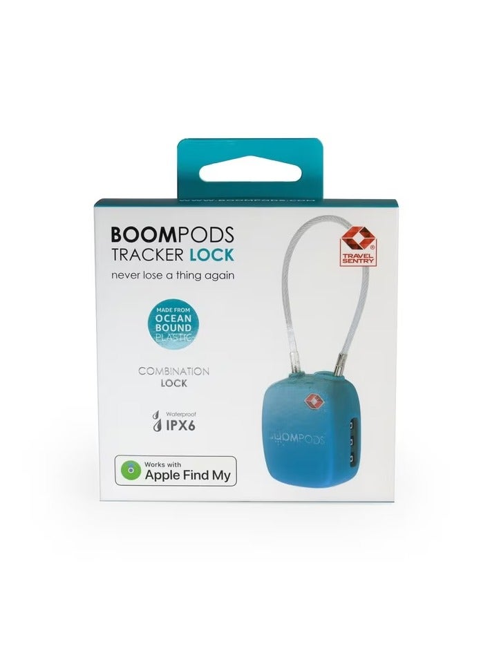 Boompods Tracker Lock - Smart Luggage Lock with Built-in Bluetooth Tracker, TSA Compatible Padlock, Rechargeable Smart Item Finders for Suitcases & Bags, Compatible with Apple Find My App (Ocean Blue) - Image 1