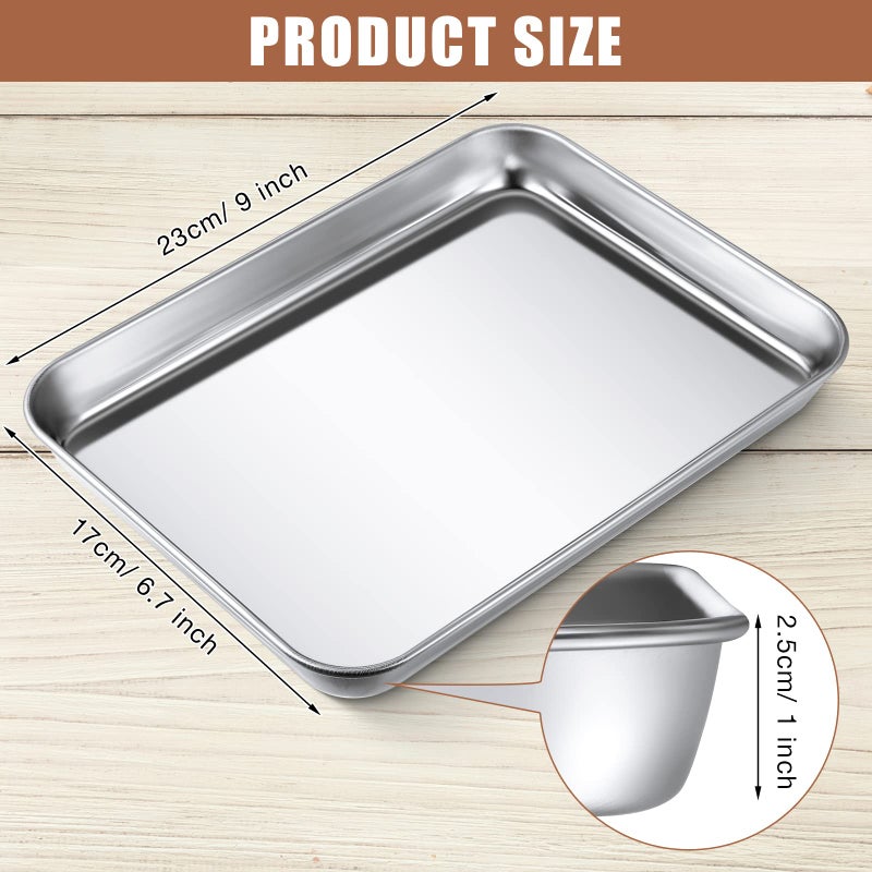 Potchen 6 Pcs Baking Sheet Pan Set Stainless Steel Cookie Sheet Small Toaster Oven Pans Tray Barbecue Grill Pan Rectangle Trays Oven Freezer Bakery, Non-stick, Easy Clean, 9 x 6.7 x 1 Inches - Image 2