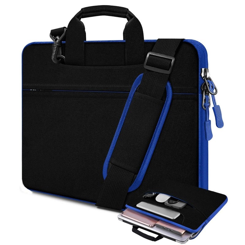 HSEOK Laptop Case 15.6 inch Shoulder Bag, Durable Shockproof Protective Computer Carrying Briefcase with Multi-Pockets and Strap Compatible with Most 15.6 inch Notebooks,Black blue - Image 1