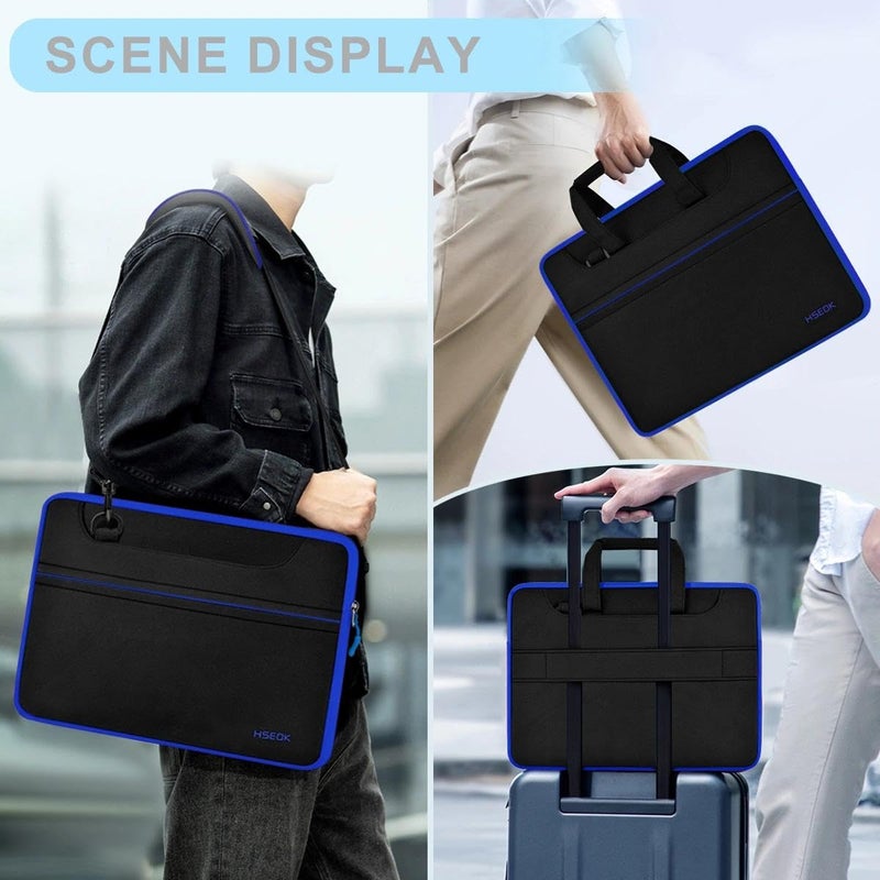 HSEOK Laptop Case 15.6 inch Shoulder Bag, Durable Shockproof Protective Computer Carrying Briefcase with Multi-Pockets and Strap Compatible with Most 15.6 inch Notebooks,Black blue - Image 2