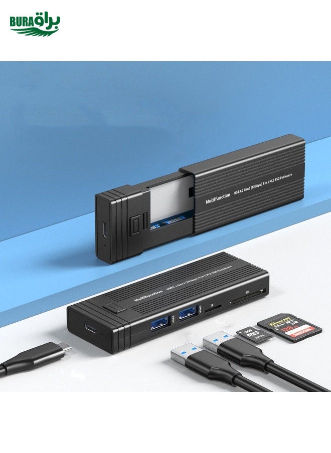 BURAQ - M.2 NVME SATA SSD Enclosure Adapter With 4 In 1 Hub USB 3.2 Gen 2 10Gbps HDD Adapter Support SD/TF Card Read(Black) - Image 1