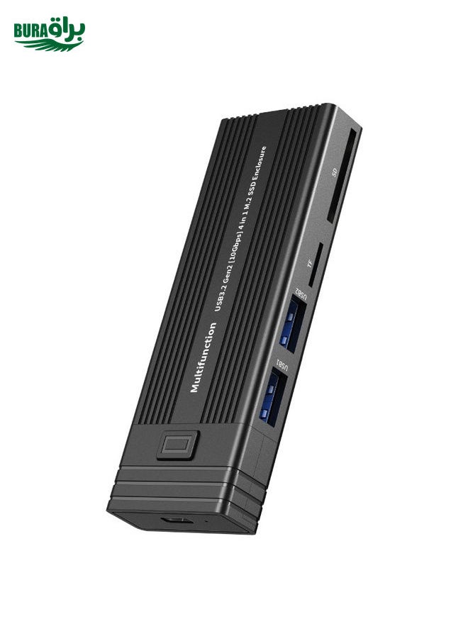 BURAQ - M.2 NVME SATA SSD Enclosure Adapter With 4 In 1 Hub USB 3.2 Gen 2 10Gbps HDD Adapter Support SD/TF Card Read(Black) - Image 1