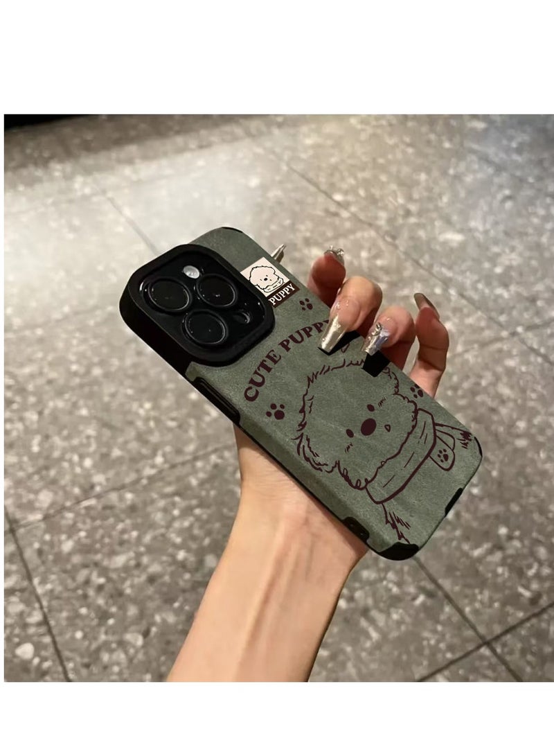 NIBEMINENT Scarf Puppy Protective TPU Case Cover For IPhone 15 Pro Max, Green