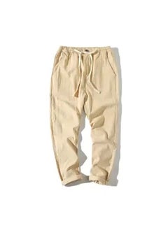 Mens Casual Linen Cropped Pants Loose Cotton Summer 35 Khaki (Special Offer Only 30)
