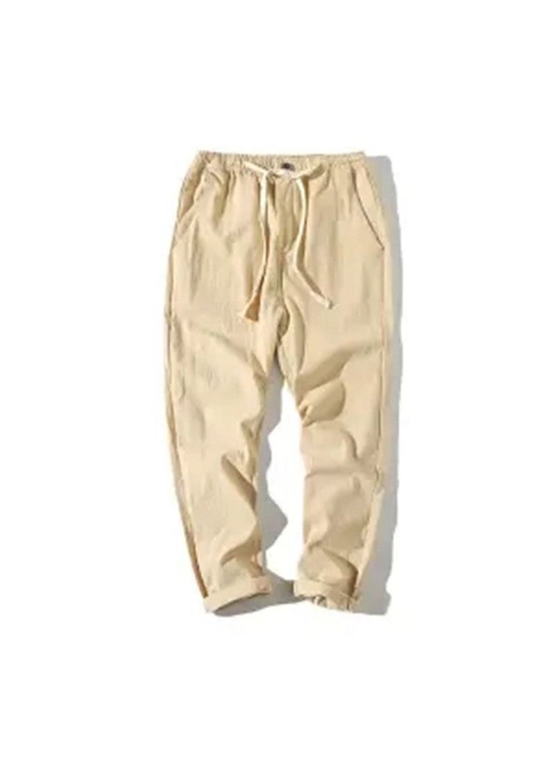 Generic - Mens Casual Linen Cropped Pants Loose Cotton Summer 35 Khaki (Special Offer Only 30) - Image 1