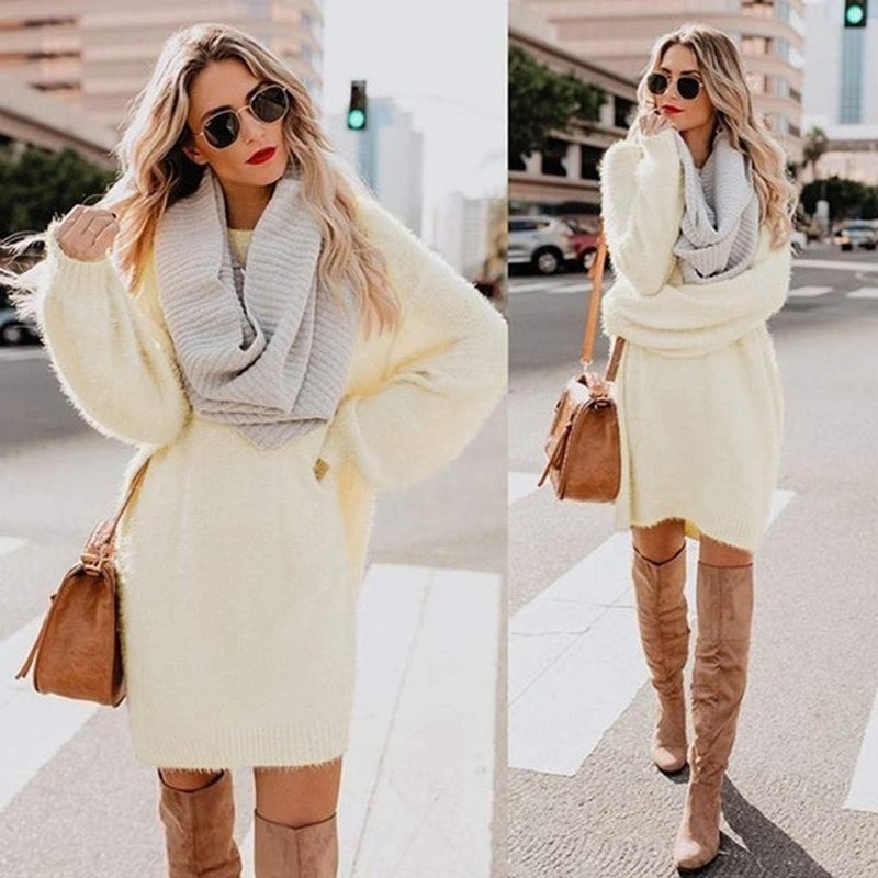 woobles Women's Loose Oversize Turtleneck Loose Fluffy Fuzzy Long Pullover Sweater Dress - Image 2