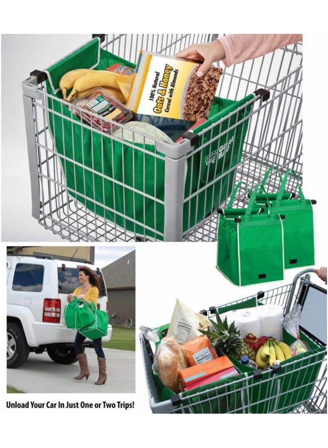 ECVV Reusable Grocery Bags Shopping Trolley Bags with Handles, Clip on Shopping Cart, Collapsible Grocery Tote Bags for Bulky, Light Items, Green - Image 2