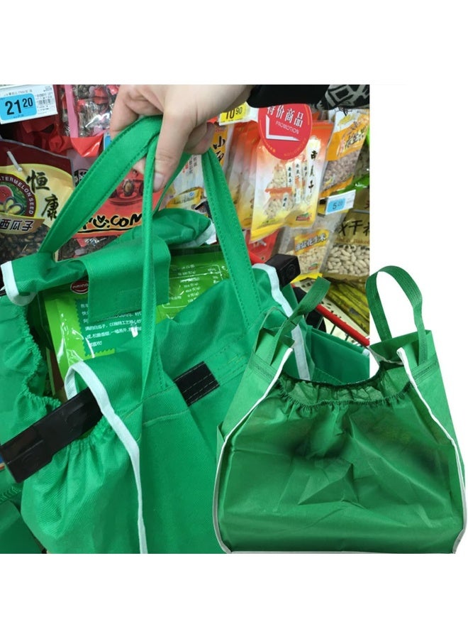ECVV Reusable Grocery Bags Shopping Trolley Bags with Handles, Clip on Shopping Cart, Collapsible Grocery Tote Bags for Bulky, Light Items, Green - Image 3