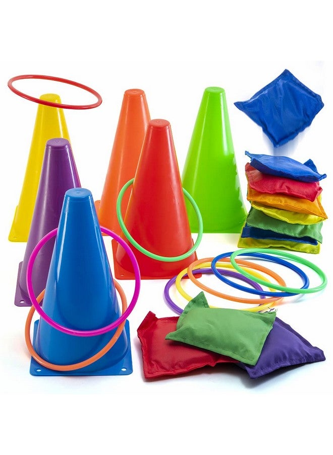 بريكستكس مجموعة ألعاب الفناء 3 في 1 متعددة الألوان - لعبة رمي الحلقات، أكياس الفاصوليا، المخاريط - ألعاب خارجية للأطفال الصغار والأطفال، ألعاب داخلية للأطفال، ألعاب كرنفال ممتعة للعائلة، مجموعة كورنهول للحفلات للأطفال، ألعاب الحديقة - Image 1