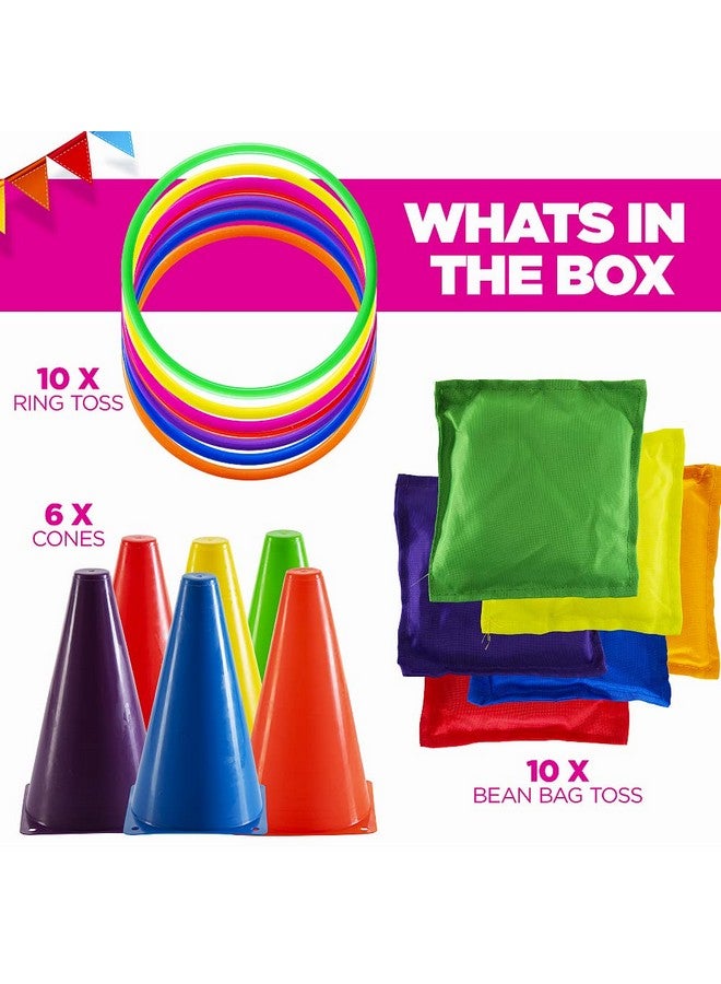 بريكستكس مجموعة ألعاب الفناء 3 في 1 متعددة الألوان - لعبة رمي الحلقات، أكياس الفاصوليا، المخاريط - ألعاب خارجية للأطفال الصغار والأطفال، ألعاب داخلية للأطفال، ألعاب كرنفال ممتعة للعائلة، مجموعة كورنهول للحفلات للأطفال، ألعاب الحديقة - Image 2