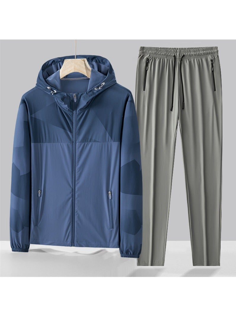 KUYING Loose Fitting Ice Silk Pants Quick Drying Sports Set