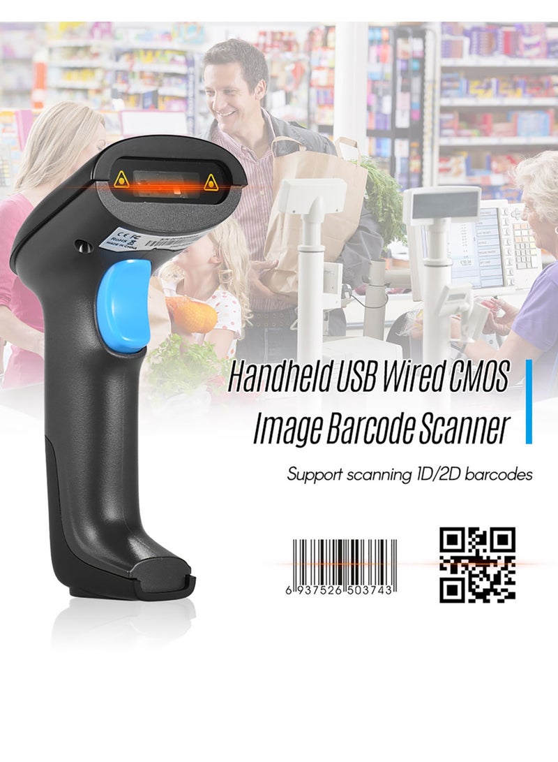 Generic Handheld USB Wired CMOS Image Barcode Scanner 1D 2D QR Bar Code Reader with USB Cable Plug and Play for Mobile Payment Computer Screen for Supermarket Retail Store Warehouse  - Image 3