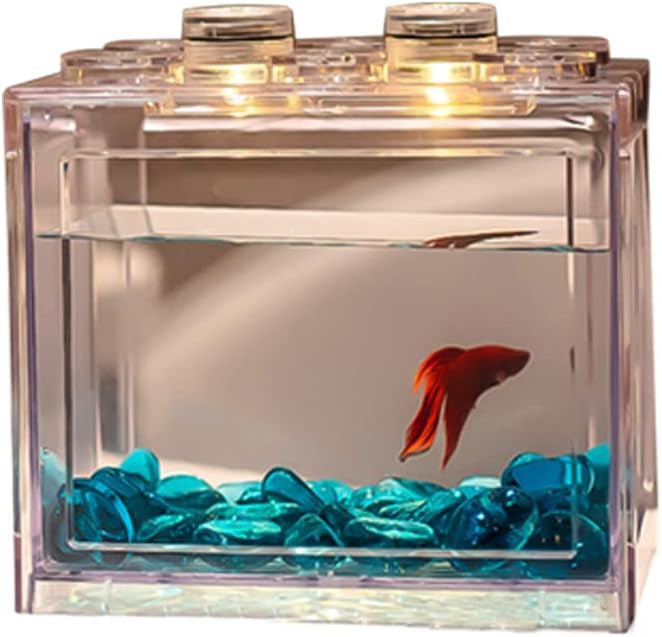 Neostyle Mini Betta Fish Tank,Small Transparent Fish Bowl Aquarium Stackable Tank,Ant Feeding Case Mini Reptile Row Box (Transparent Color Fish Tank, Rectangle(15.5 * 10.5 * 14cm)) - Image 1