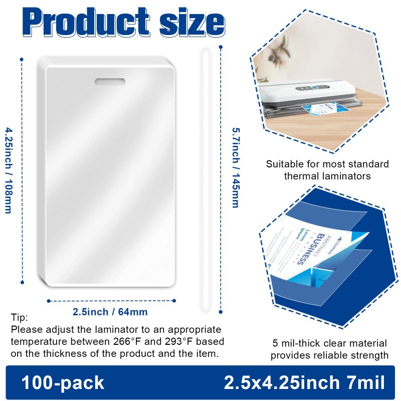 XUWAIDSGN 100 Pieces 7 Mil 2 1/2" x 4 1/4" Luggage Tag Laminating Pouches with Slot Hole Thermal Laminate Pouch Tags Kit Resealable for Work Permits Pass Cards Student ID Cards (100, 7 Mil) - Image 2
