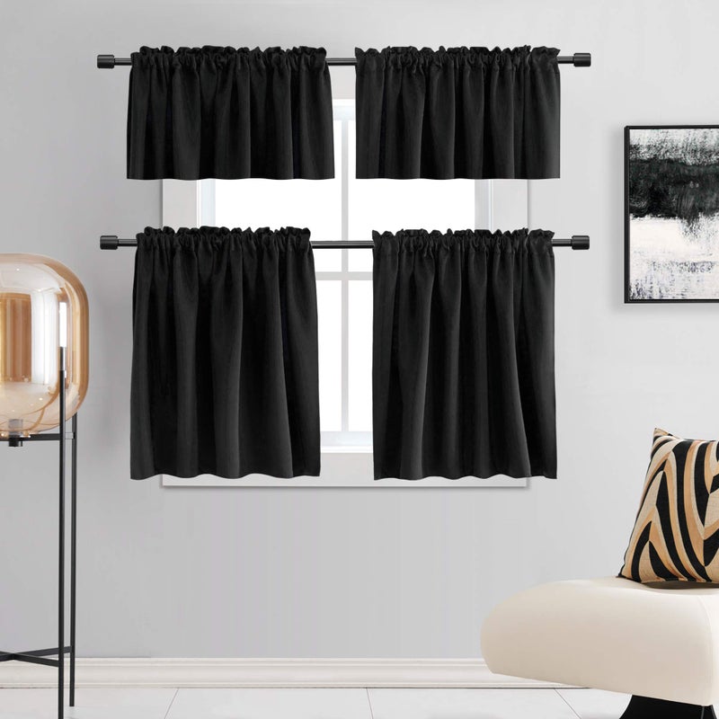 DONREN 36 Inch Length Tier Curtains- 2 Panels Blackout Thermal Insulating Small Valance Curtains for Nursery Rod Pocket Top Black,24 Inches Wide by 36 Inches Long - Image 4