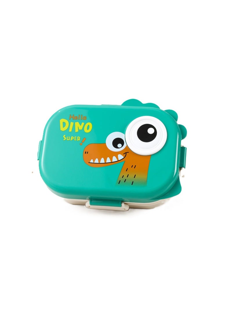 لانش بوكس للأطفال بتصميم ديناصور "Hello Dino" ثلاثي الأبعاد - مقسم مع ملعقة وشوكة وعلبة صوص مدمجة - Image 2