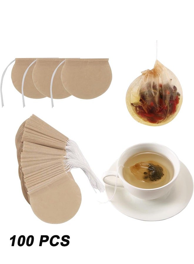 100-Piece Tea Bags for Loose Leaf Tea Empty Tea Bags, Disposable Round Natural Tea Filter Bags, Paper Drawstring Tea Bags Unbleached Tea Coffee Bags, Bath Spice Herbs Brewing Soup Bags  - Image 1