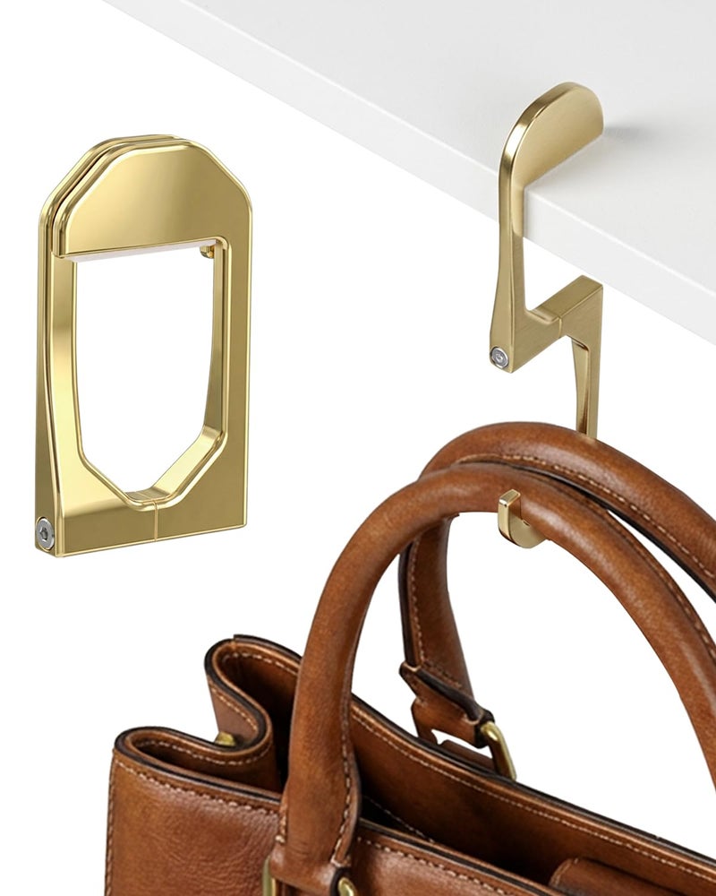 FEATCH Purse Hook for Table - Portable Purse Hanger for Table with Magnetic Closure, Compact Bag Hook for Handbags, Totes & Backpacks, Stylish Stocking Stuffer Christmas Gift (Gold) - Image 1