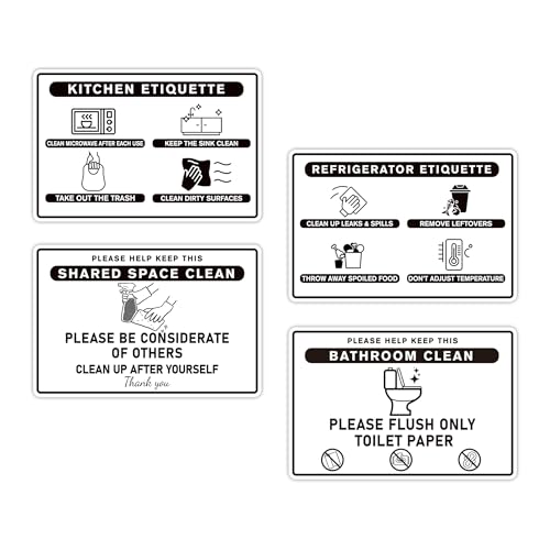 LUHIMO 4PCS Bathroom and Kitchen Rules Sign, Self-adhesive Waterproof Please Clean Up After Yourself Sign Sticker, Essentials for Refrigerator, Microwave, Office Kitchen, Break Room, Home Bathroom - Image 1