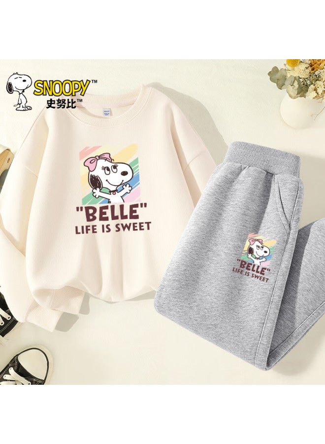 Snoopy Girls' Autumn Outfit Set, 2025 New Style Children's Loose Casual Sportswear, Spring And Autumn Girls' Sweatshirt And Sweatpants For Fall Seaso