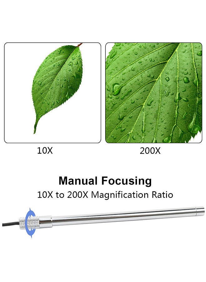 Portable Digital USB Microscope Inspection Magnifier IP67 Waterproof Camera Built-in 8 LED Lights with Advanced CMOS Sensor 10X-200X Magnification