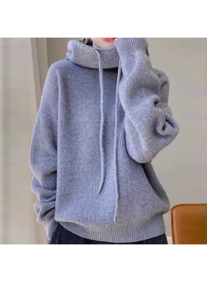 Women's Clothing  Lazy Wind Loose Solid Color Hooded Base Long Sleeve Knitted Sweater A Generation Of Hair