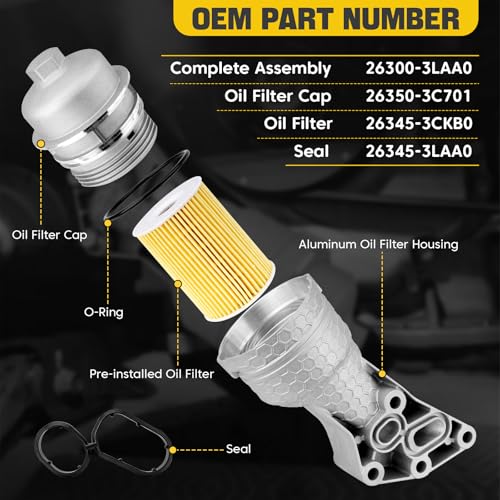 YEHERIT 26300-3LAA0 Upgrade Full Aluminum Oil Filter Housing Compatible with Hyundai 14-16 Genesis 17-20 Genesis G80 20-23 Palisade Kia 17-20 Cadenza 19-20 Sorento 19-21 Sedona 20-24 Telluride OE# 263003LAA0 - Image 3
