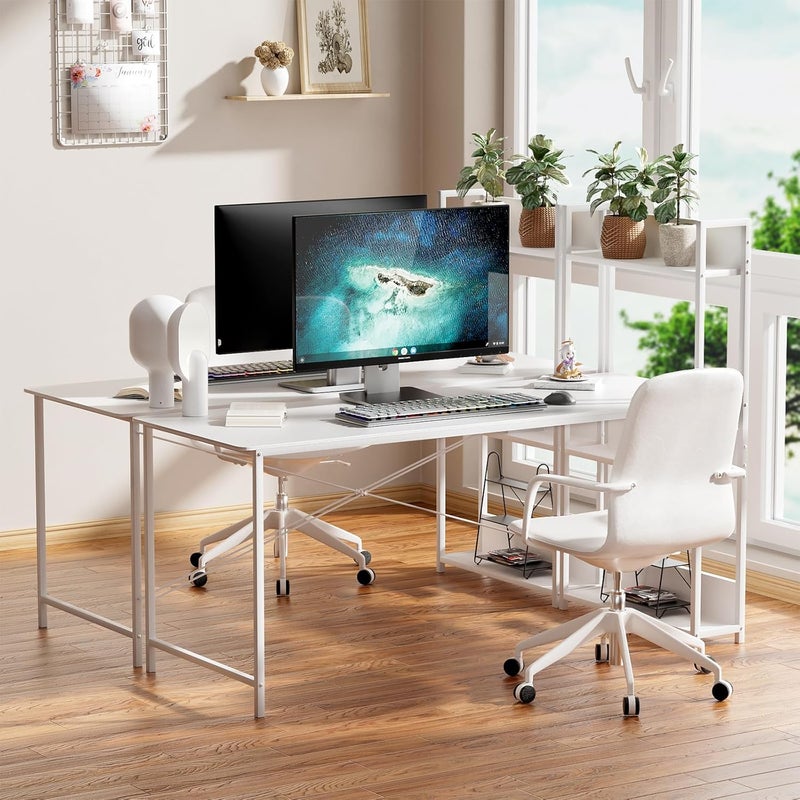 زيريفام مكتب كمبيوتر بمقاس 120 × 60 سم مع أرفف بأربعة طبقات - طاولة دراسة كمبيوتر مع رف كتب لمحطة عمل مكتبية منزلية، مكتب دراسة للمساحات الصغيرة، طراز صناعي حديث (أبيض نقي) - Image 4