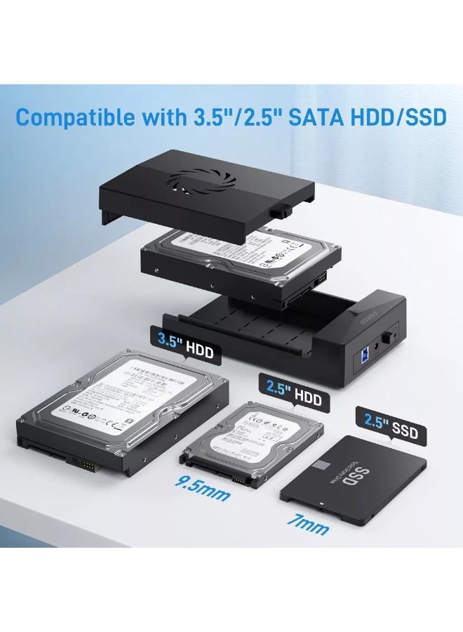 FIDECO USB 3.0 External Hard Drive Enclosure P3U-U3 for 2.5" & 3.5" SATA HDD SSD with Cooling Fan - Image 4