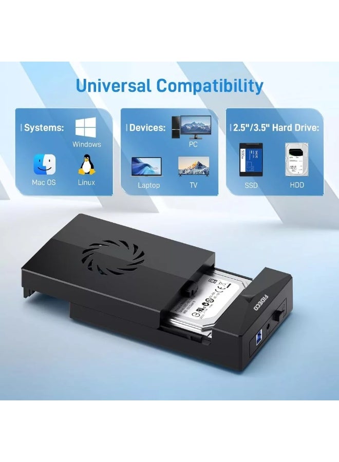 FIDECO USB 3.0 External Hard Drive Enclosure P3U-U3 for 2.5" & 3.5" SATA HDD SSD with Cooling Fan - Image 3