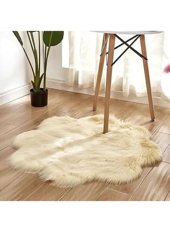 Harmony Home Ultra-Soft Fluffy Rug Faux Sheepskin Fur Area Rug Shaggy Couch Cover Seat Cushion Furry Runner Area Rugs Soft Fluffy Carpets for Living Room (Cream, 90 x 90 cm) - Image 1