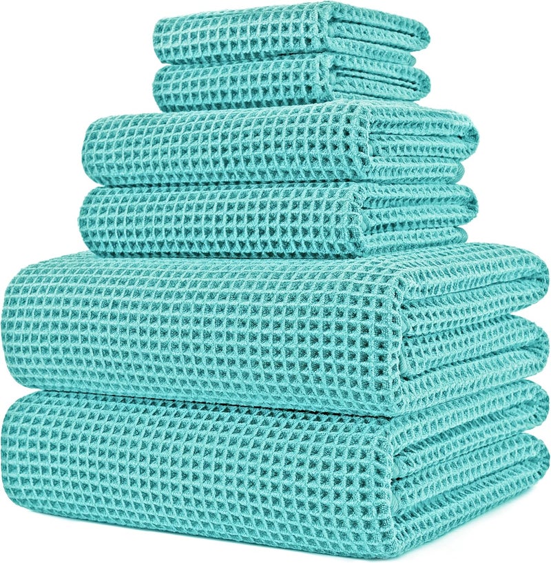 Polyte Oversize, 60 x 30 in., Quick Dry Lint Free Microfiber Bath Towel Set, 6 Piece (Waffle Weave) - Image 1