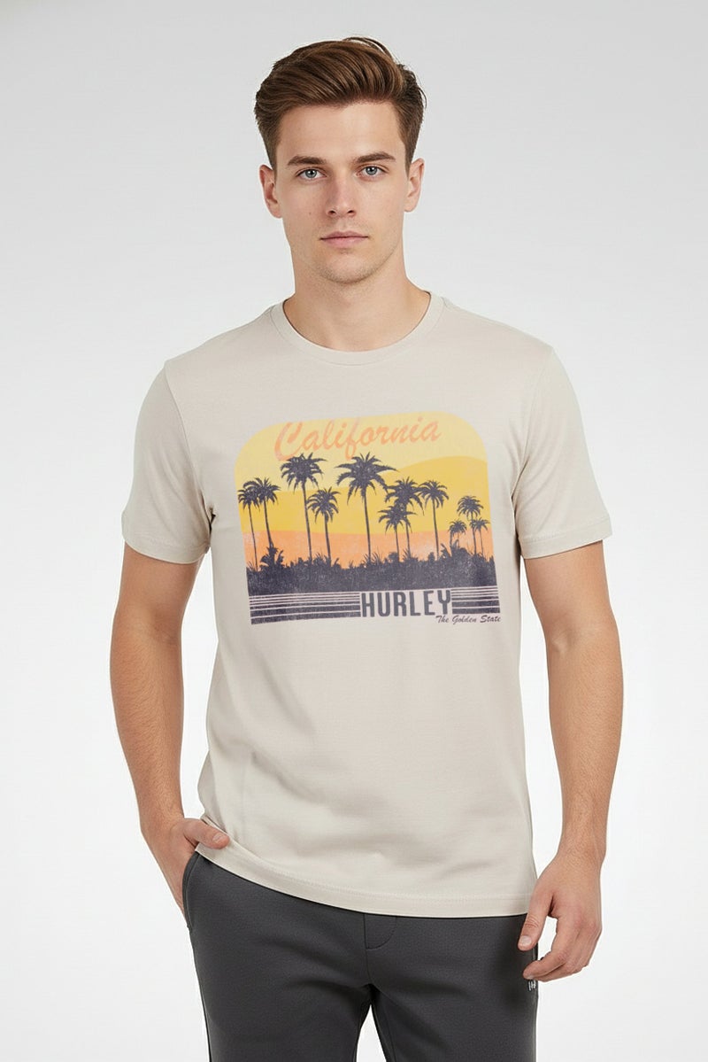 Hurley Men Sportswear Fit Short Sleeve Outdoor T-Shirt, Beige - Image 1