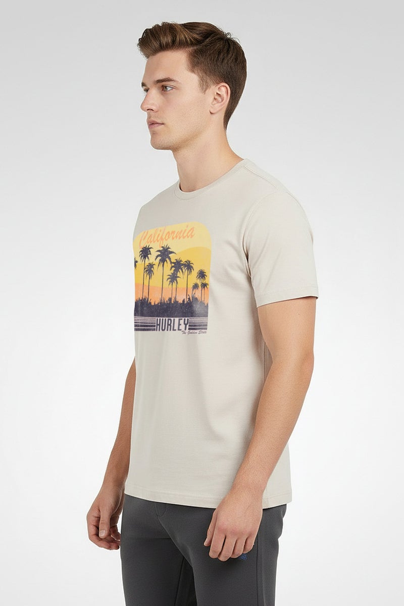 Hurley Men Sportswear Fit Short Sleeve Outdoor T-Shirt, Beige - Image 4