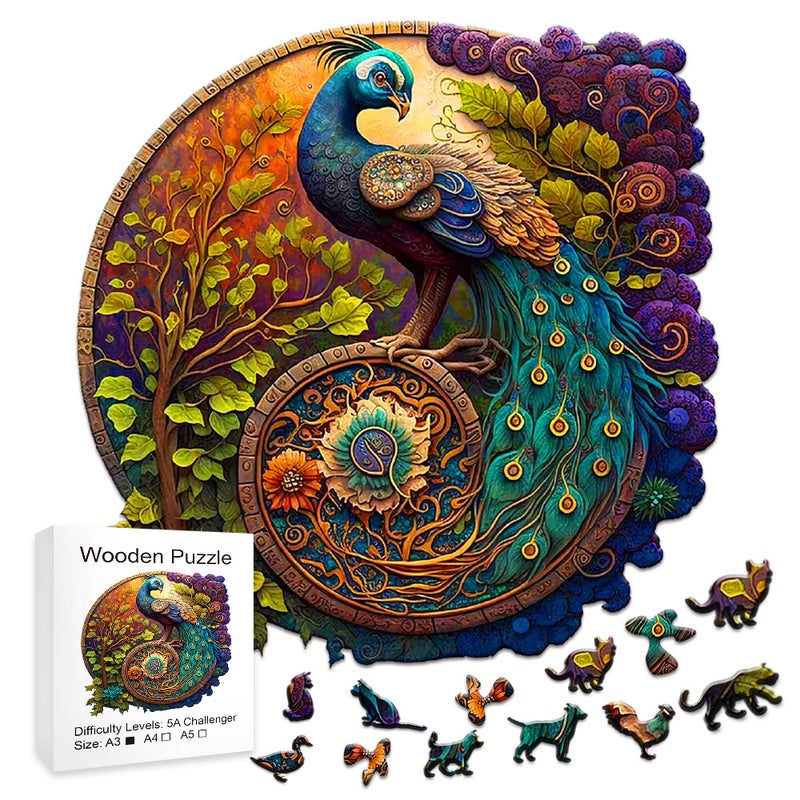 Creative Peacock Shaped Wooden Puzzle Irregular Animal Wooden Custom Puzzle Children Diy Gift Ornaments - Image 3