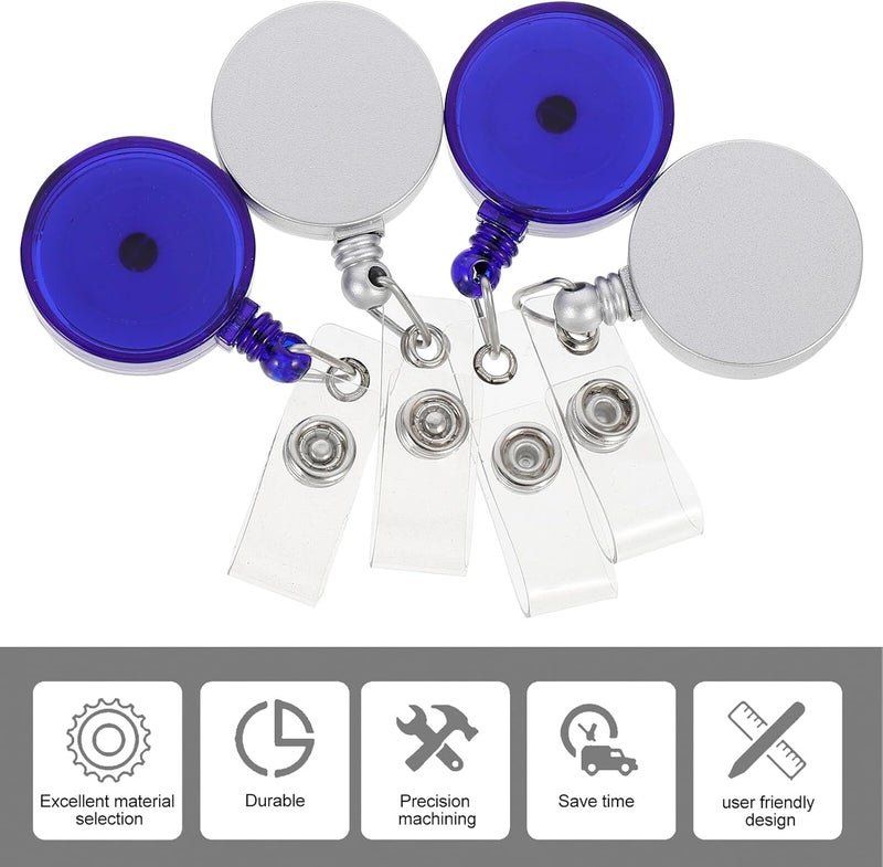 Totority 8pcs Retractable Metal Id Badge Clips with Blue and Silver Reels, Detachable Work Badge Holders for Students, Nurses, and Office Use - Image 3