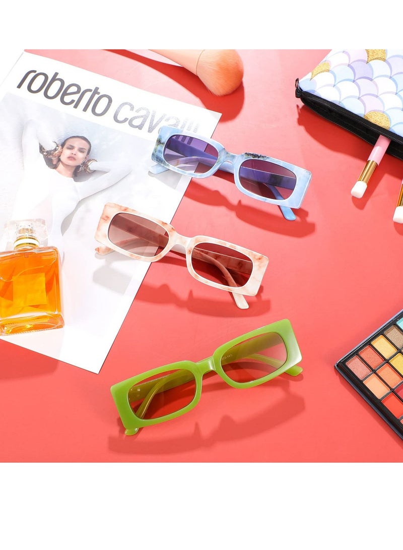 SYOSI 3 قطع نظارات شمسية مربعة بإطار ضيق بتصميم كلاسيكي عتيق من التسعينيات، نظارات شمسية عصرية سميكة للنساء بنمط جديد - Image 4