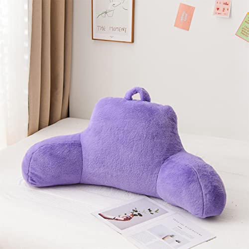 A Nice Night Faux Fur Reading Pillow Bed Wedge Large Adult Children Backrest with Arms Back Support for Sitting Up in BedCouch for BedrestLightpurple - Image 1