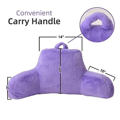 A Nice Night Faux Fur Reading Pillow Bed Wedge Large Adult Children Backrest with Arms Back Support for Sitting Up in BedCouch for BedrestLightpurple - Image 3