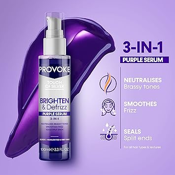 PROVOKE Touch of silver Brighten and Defrizz Purple Serum 100 ml Neutralise Brassy Tones Anti Frizz Seal Split Ends PlantBased Keratin Purple Pigments For Blonde Highlighted and Grey Hair - Image 3