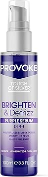 PROVOKE Touch of silver Brighten and Defrizz Purple Serum 100 ml Neutralise Brassy Tones Anti Frizz Seal Split Ends PlantBased Keratin Purple Pigments For Blonde Highlighted and Grey Hair - Image 1