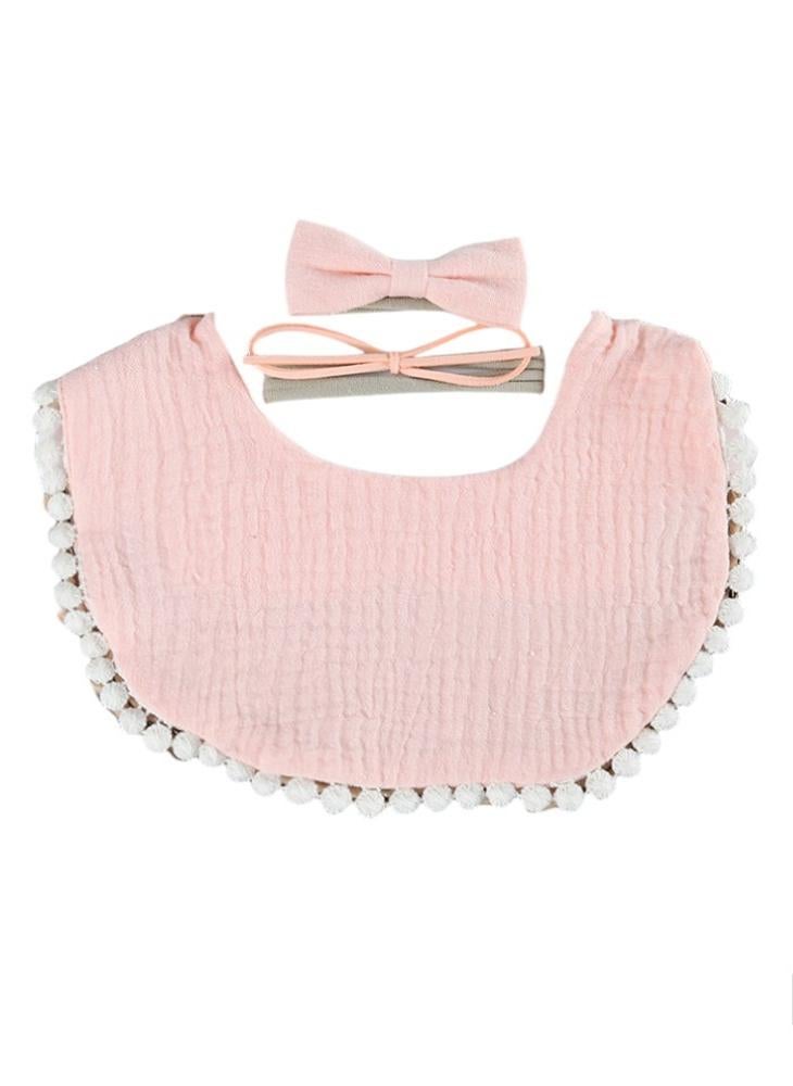Bambimici Bambimici -Sophia  Set of Baby Bib and Ribbon Headband - Baby Pink  - Image 1
