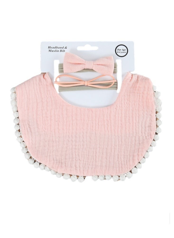 Bambimici Bambimici -Sophia  Set of Baby Bib and Ribbon Headband - Baby Pink  - Image 2